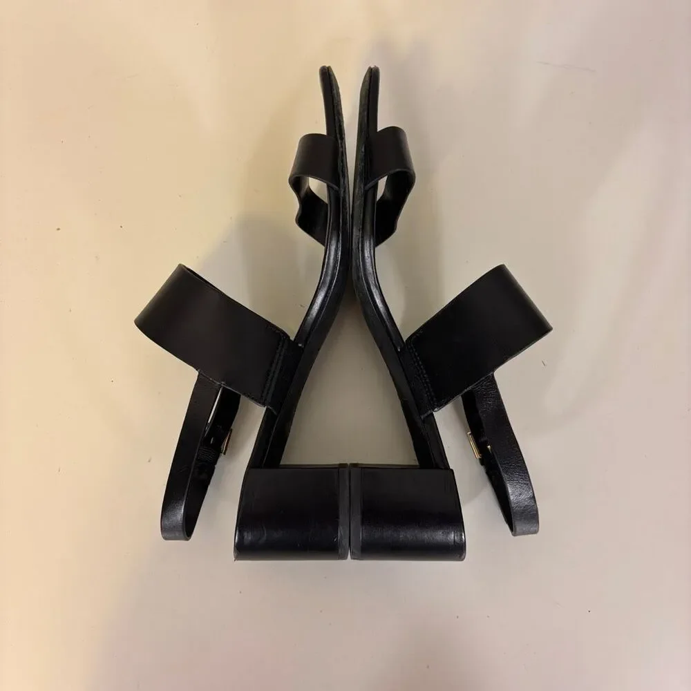 Tory Burch Black Leather Low Block Heel Sandals Size 8.5 - Picture 8 of 10